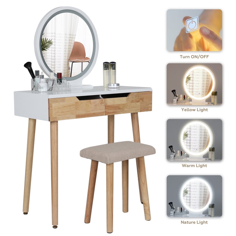 Rowell Vanity Table Set with 3 Modes Adjustable Brightness Mirror and Free Make-up Organizer - Image 5