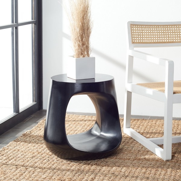 Vikki Concrete Accent Stool - Black - Safavieh - Image 1