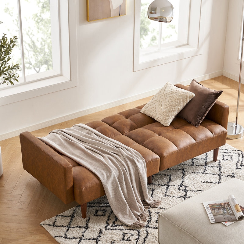 Reiana Twin 77.56'' Wide Faux Leather Convertible Sofa - Image 1