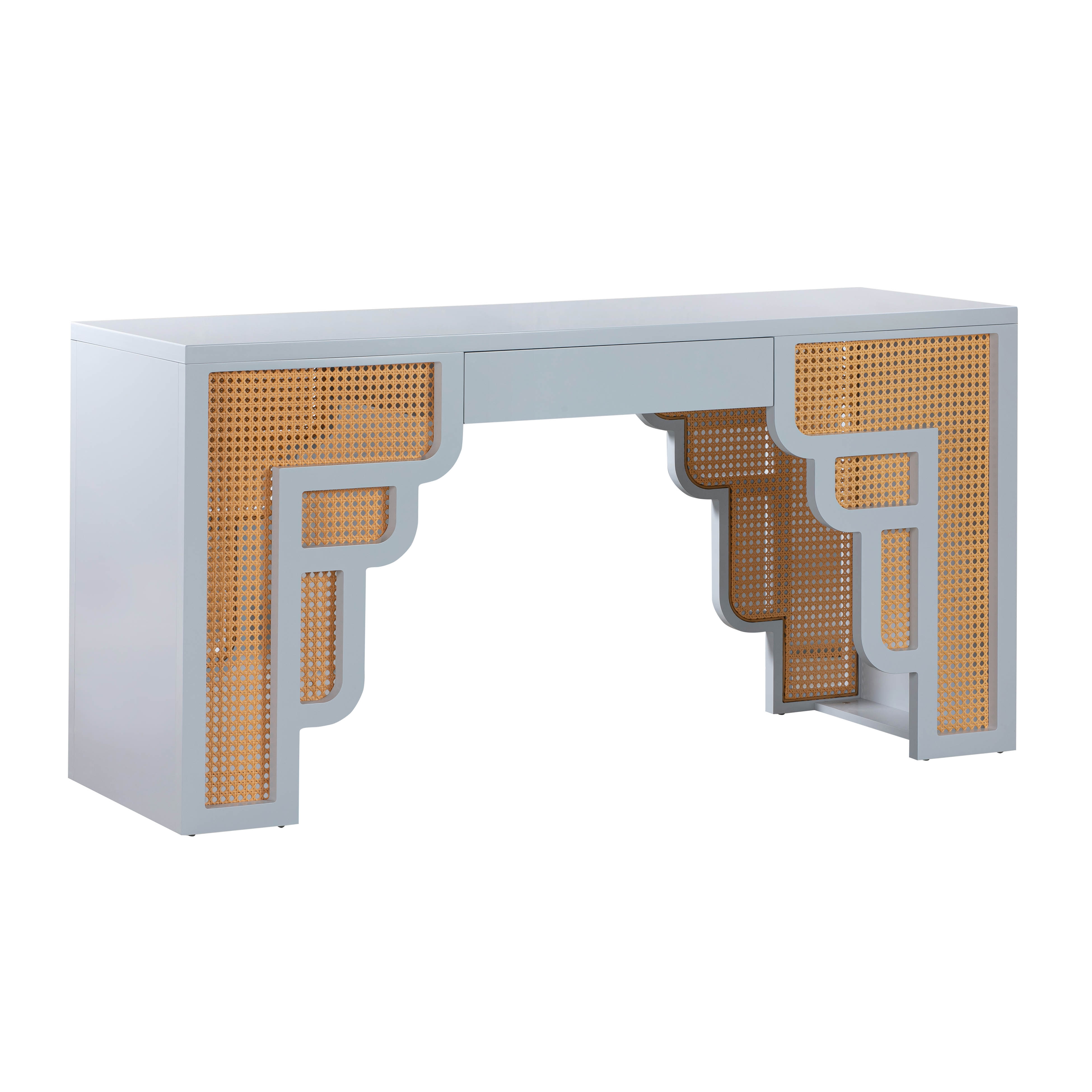 Suzie Pastel Blue & Rattan Executive Desk - Image 0