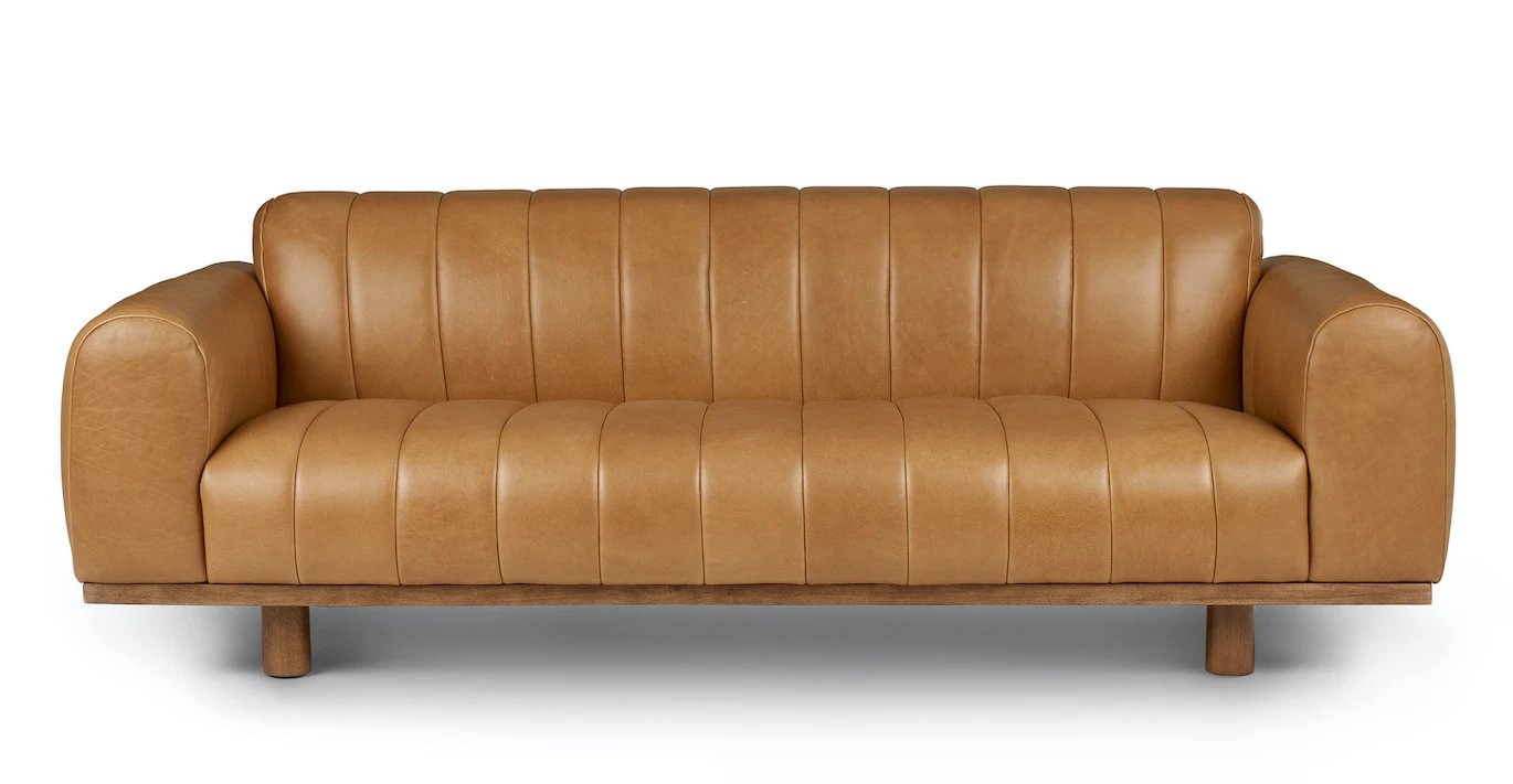 Texada 90.5" Tufted Leather Sofa - Taos Tan - Image 0