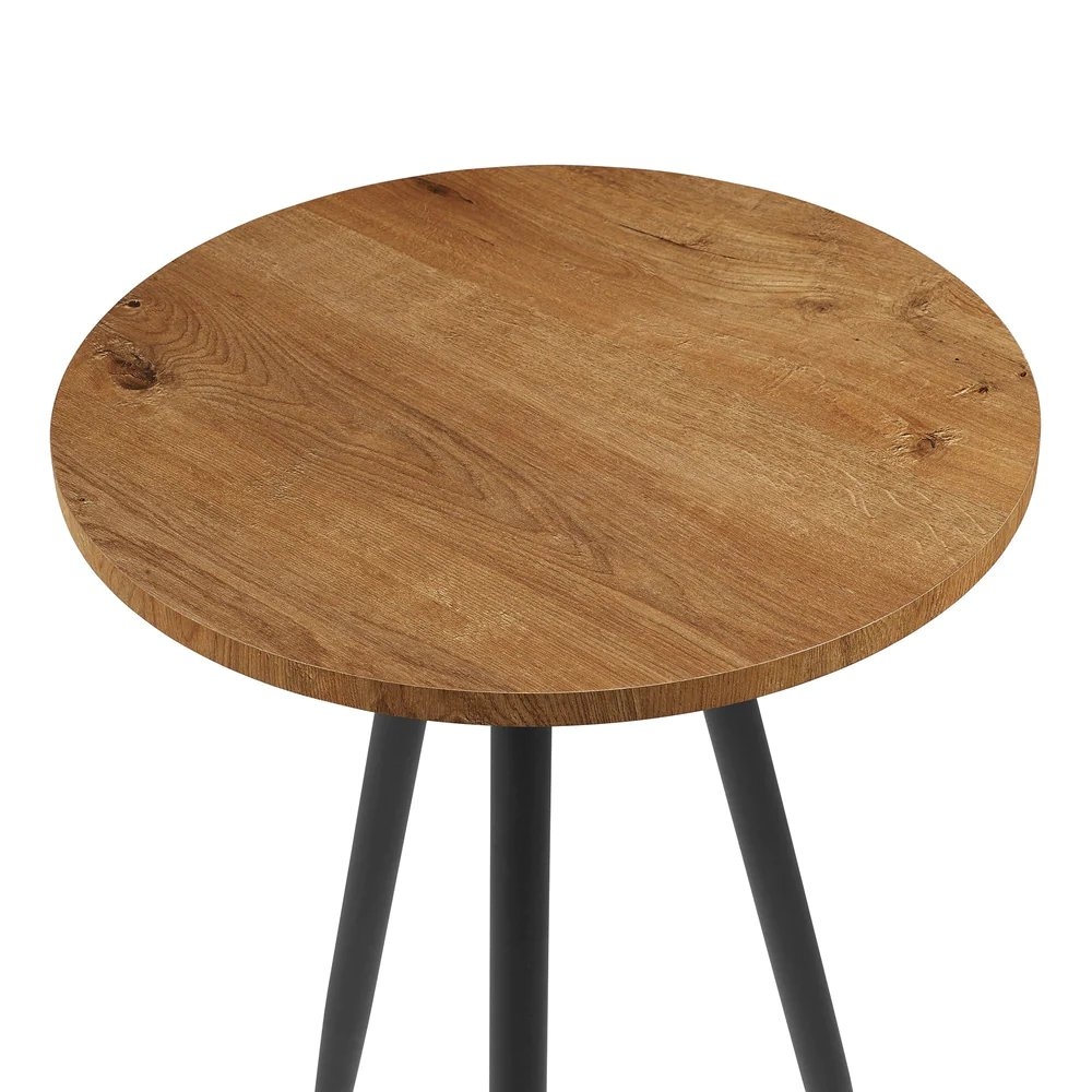 Modern Minimal Metal and Wood Round Side Table – English Oak and Black - Image 0
