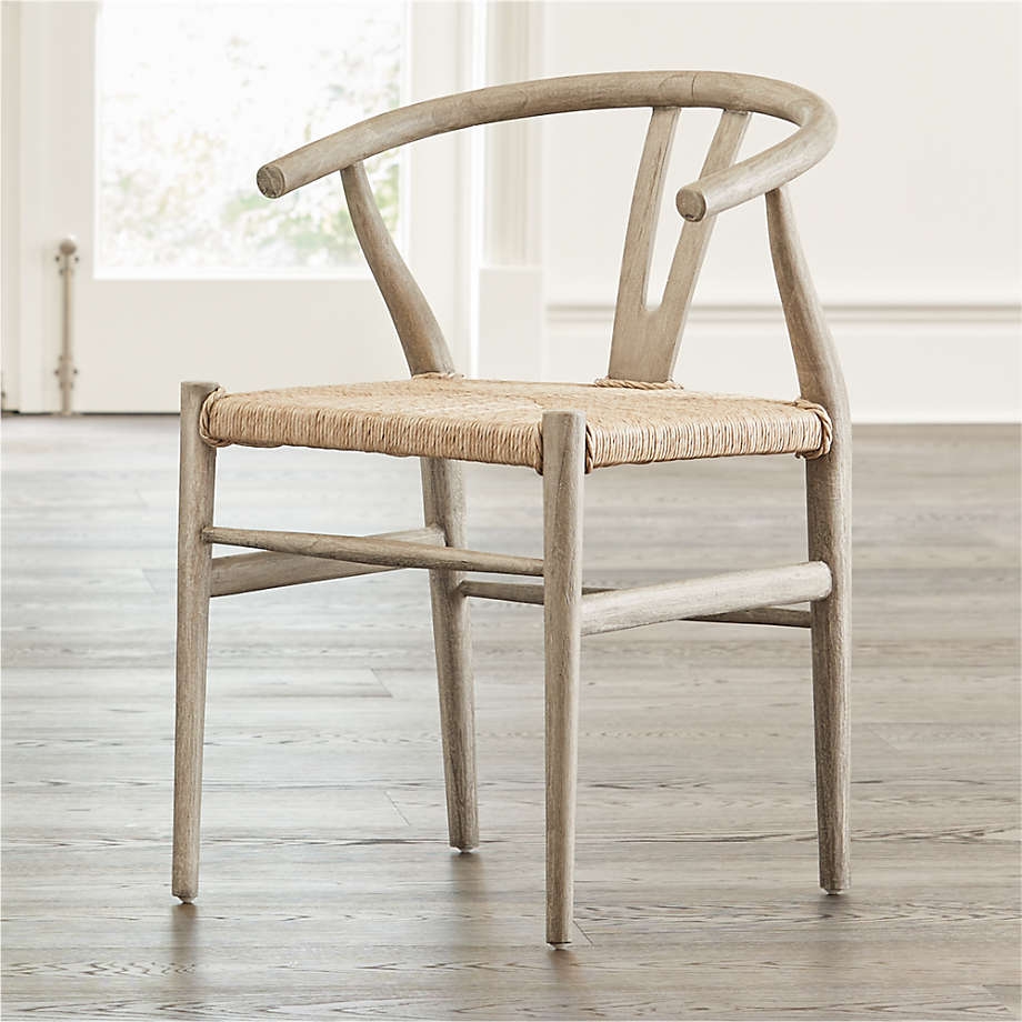Crescent Weathered Grey Wood Wishbone Dining Chair - Image 0