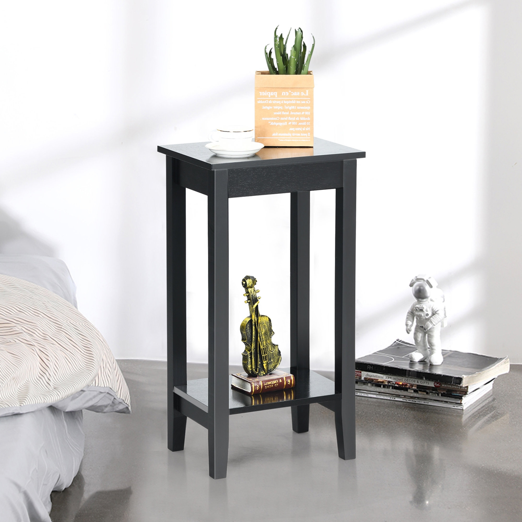 Red Barrel Studio® 2-tier Nightstand End Side Table Coffee Table Wooden Legs Bedroom White - Image 0