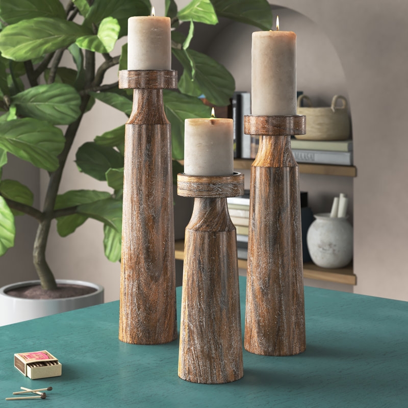 Rustic Cylindrical 3 Piece Candlestick Set - Image 0