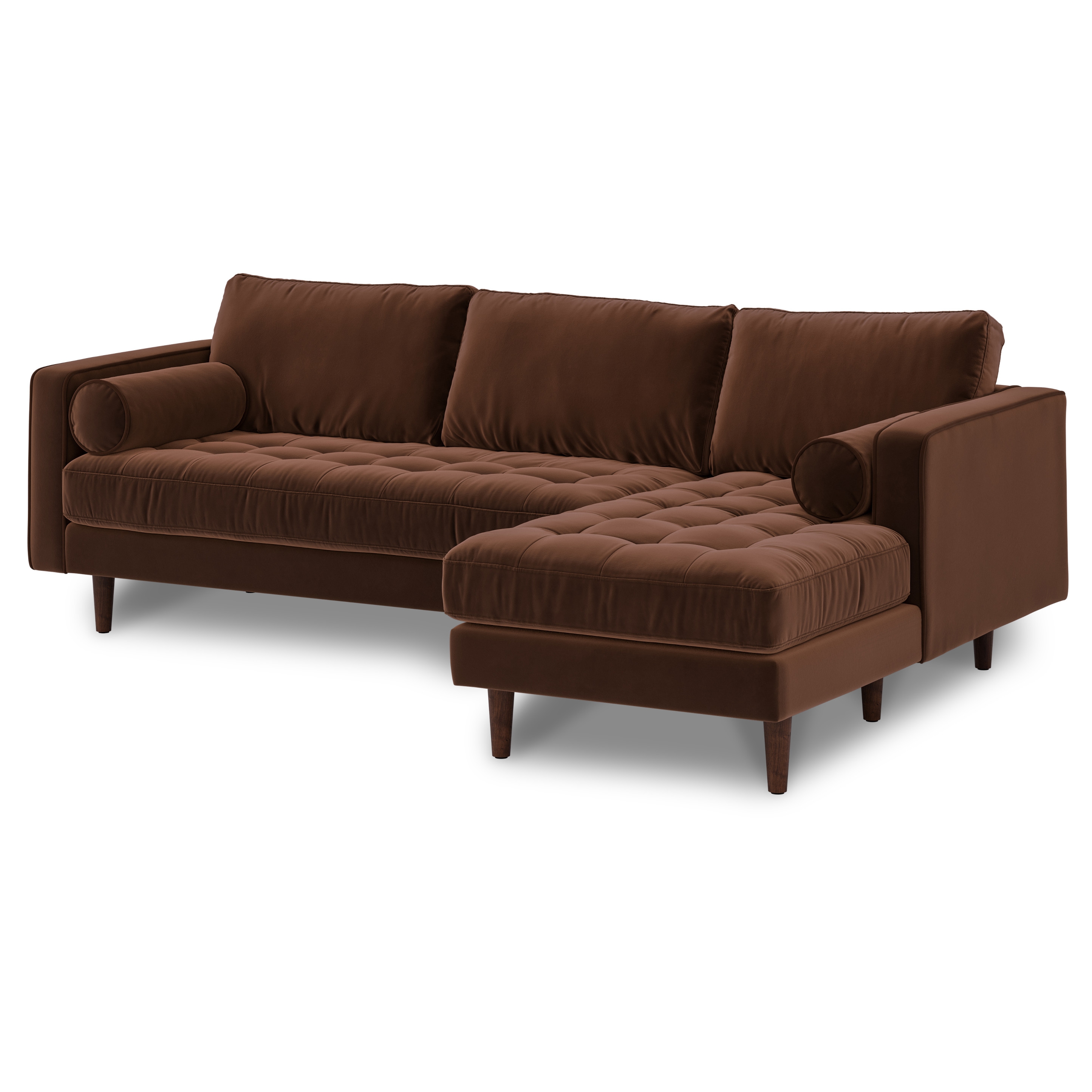 Sven 100" Tufted Velvet Right Sectional - Plush Pacific Brown - Image 1