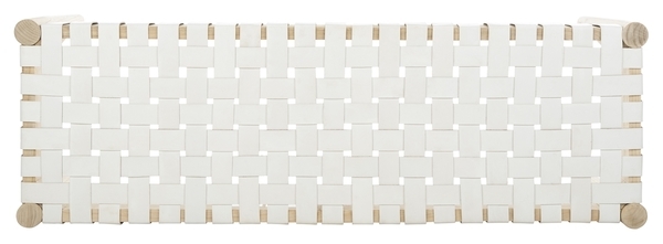 Amalia Leather Weave Bench, White & Natural - Image 4