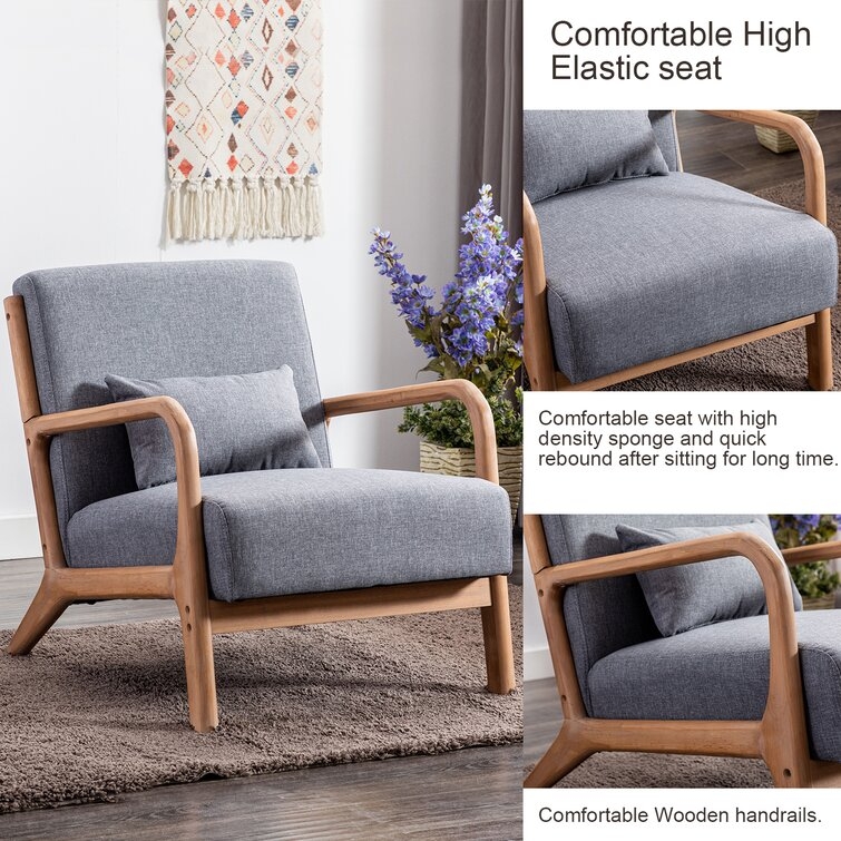 Hertford Upholstered Linen Blend Accent Chair with Wooden Legs and One Pillow - Image 3