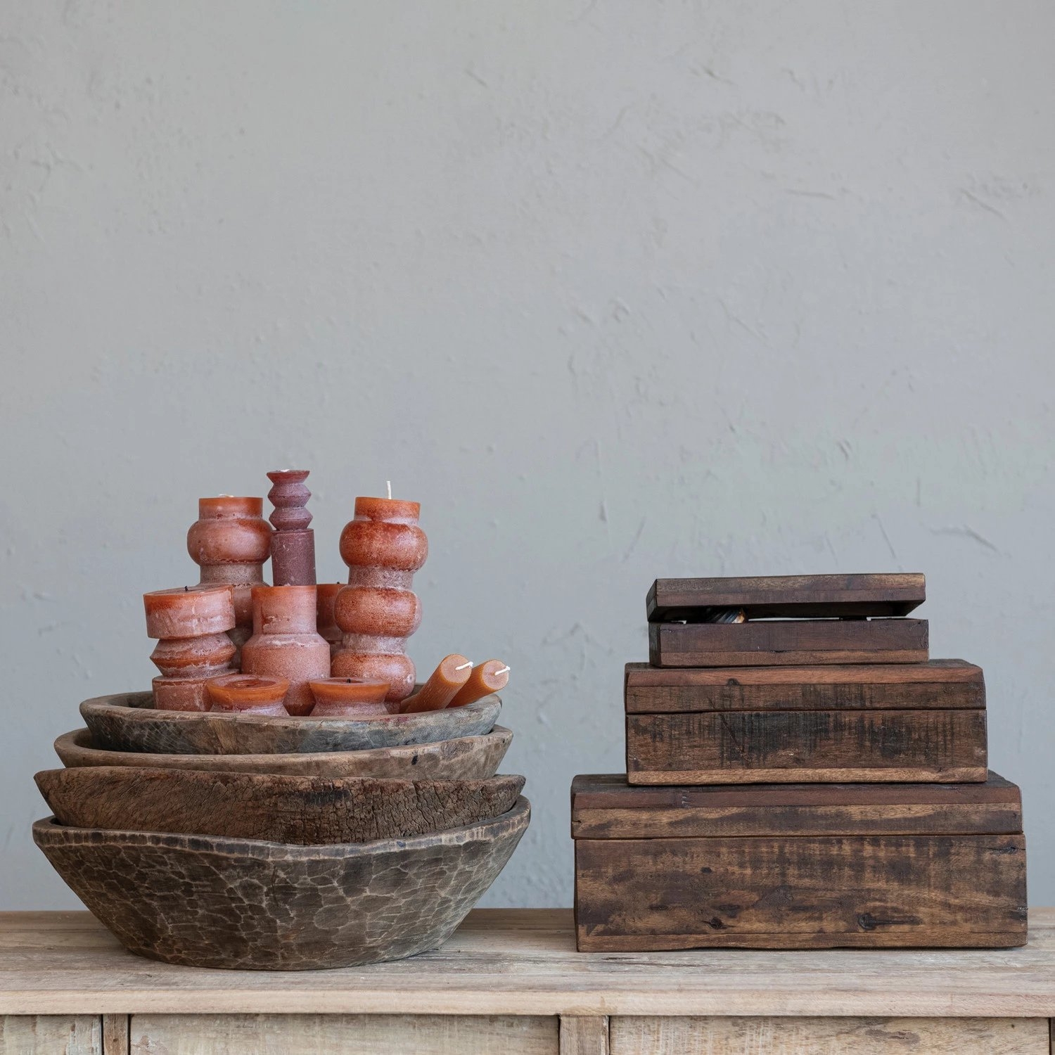 Reclaimed Vintage Wood Boxes, Set of 3 Sizes, Natural - Image 1