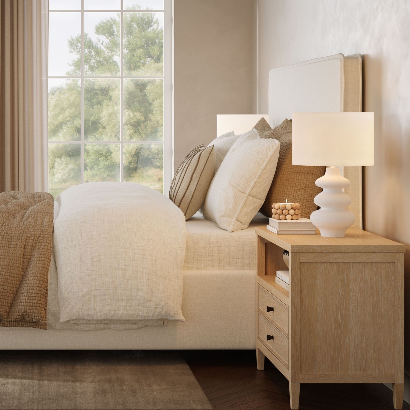 Kinsley Park Whitewashed Oak Wood Large Nightstand - Image 1