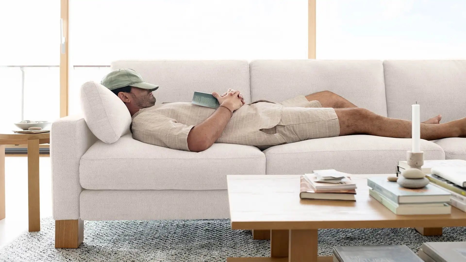 Union 3-Seat Sofa - Ivory - Performance Chenille / Walnut - Wood / Square Leg - Image 1