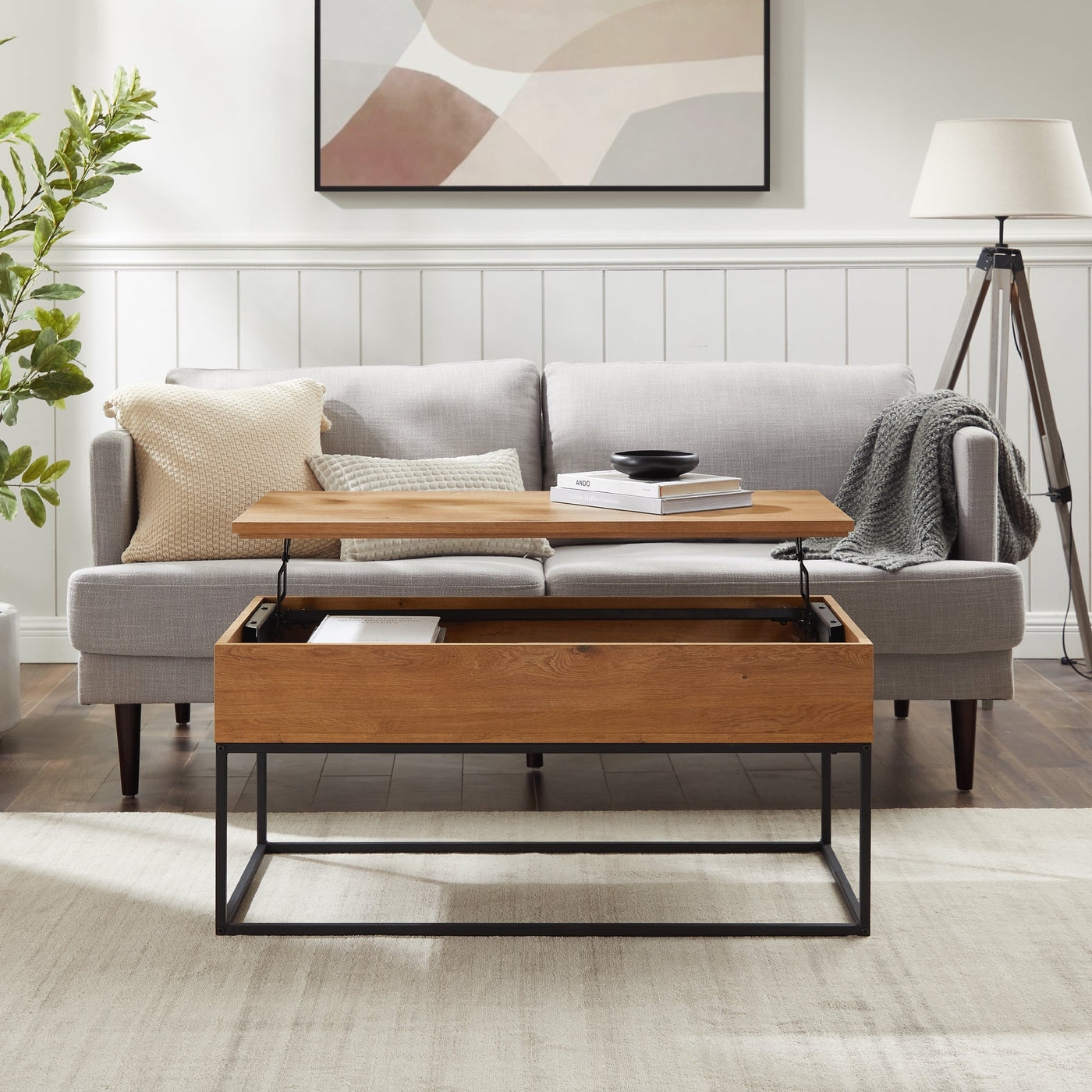 Modern Lift-Top Coffee Table – English Oak - Image 1