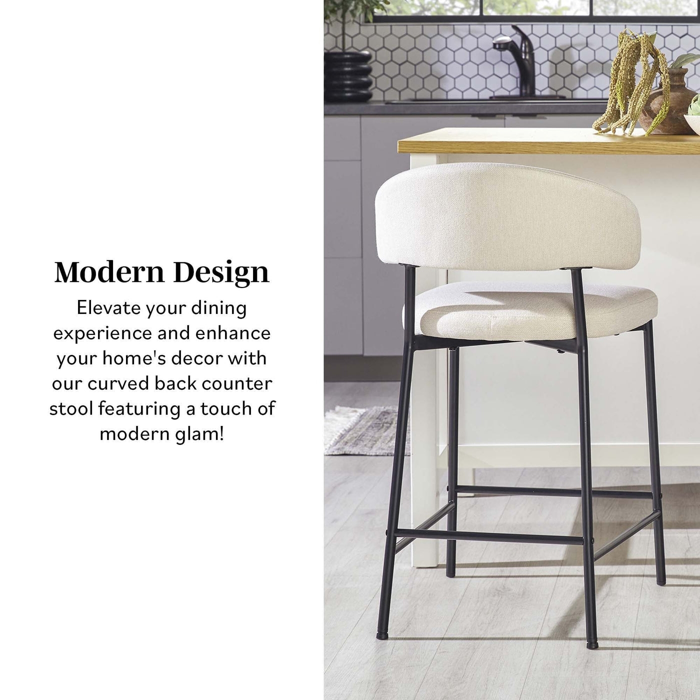 Alexis Modern Upholstered Curved Bar Stool, Set of 2 - Image 1