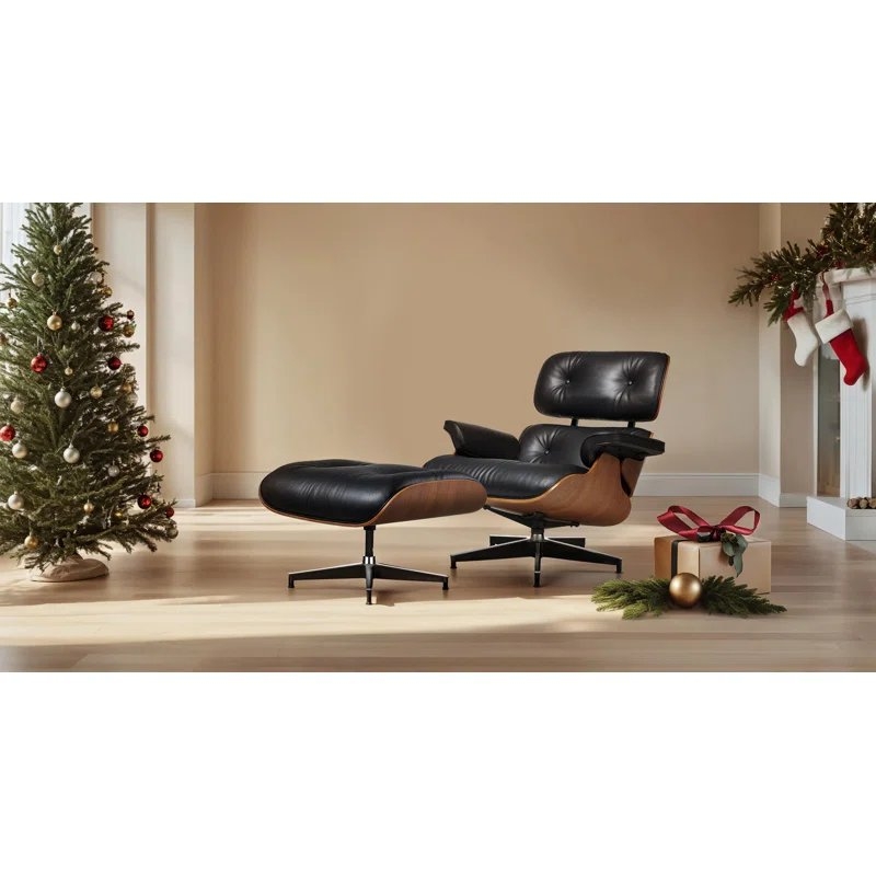 Top Leather Chaise Lounge Chair With Ottoman Heavy Duty Base Support Livingroom Swivel Lounge Chair Solid Wood Indoor Lounge - Image 2
