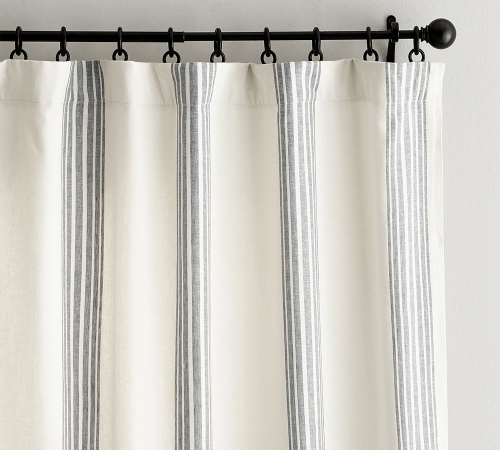 Riviera Striped Linen/Cotton Rod Pocket Curtain blackout, 50 x 96", Charcoal - Image 0