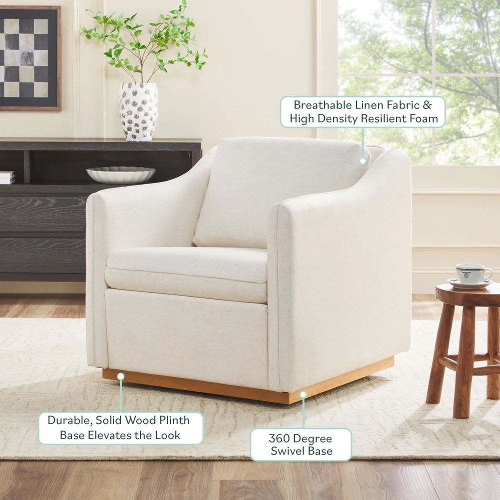 Nash Modern Farmhouse Easy Assembly Linen Swivel Accent Chair - Image 1