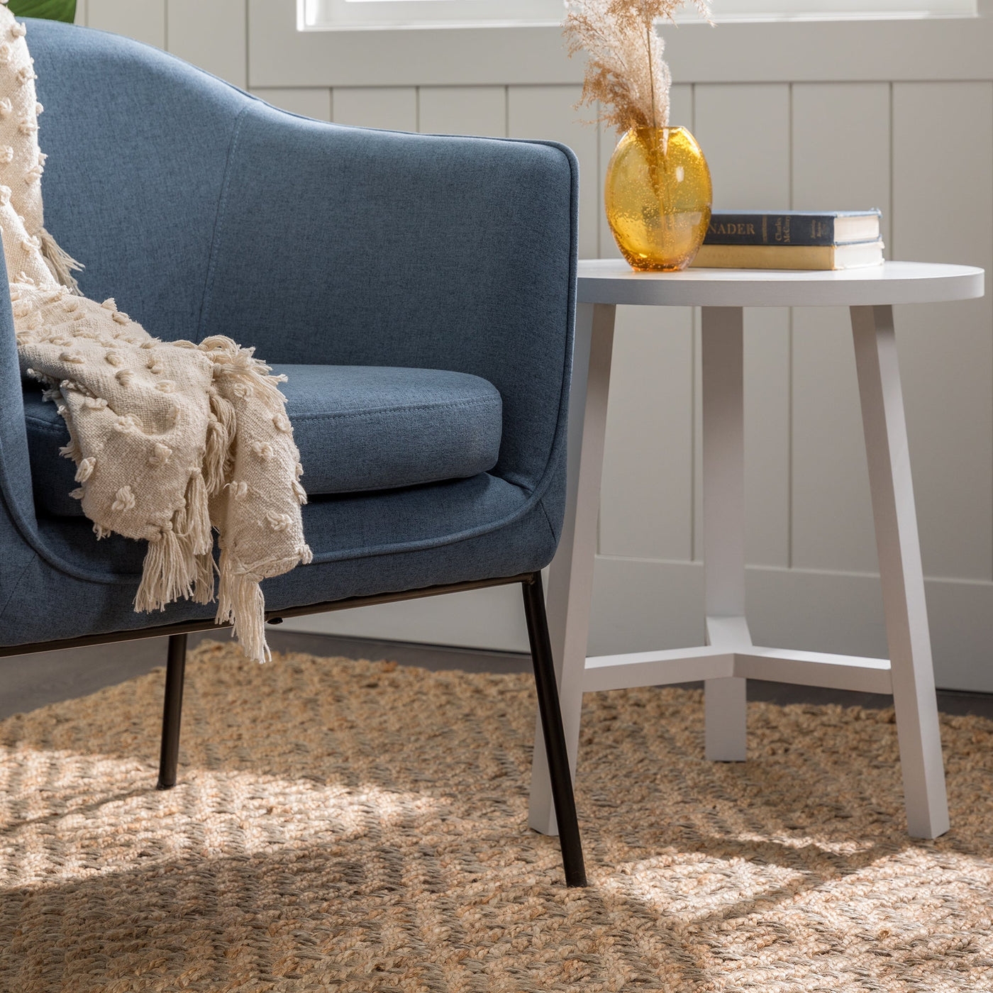 Modern Upholstered Fabric Accent Chair - Denim - Image 3