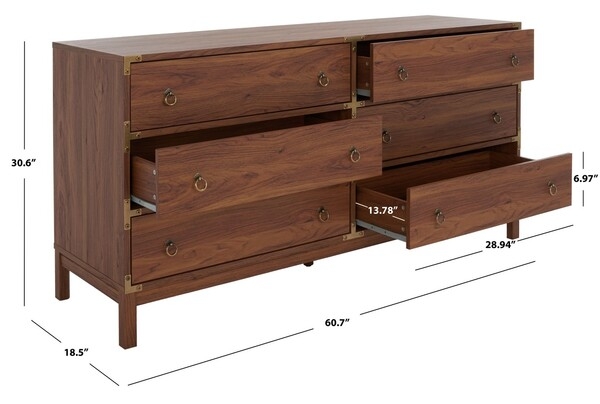 Galio 6 Drawer Chest - Walnut/Gold - Image 2