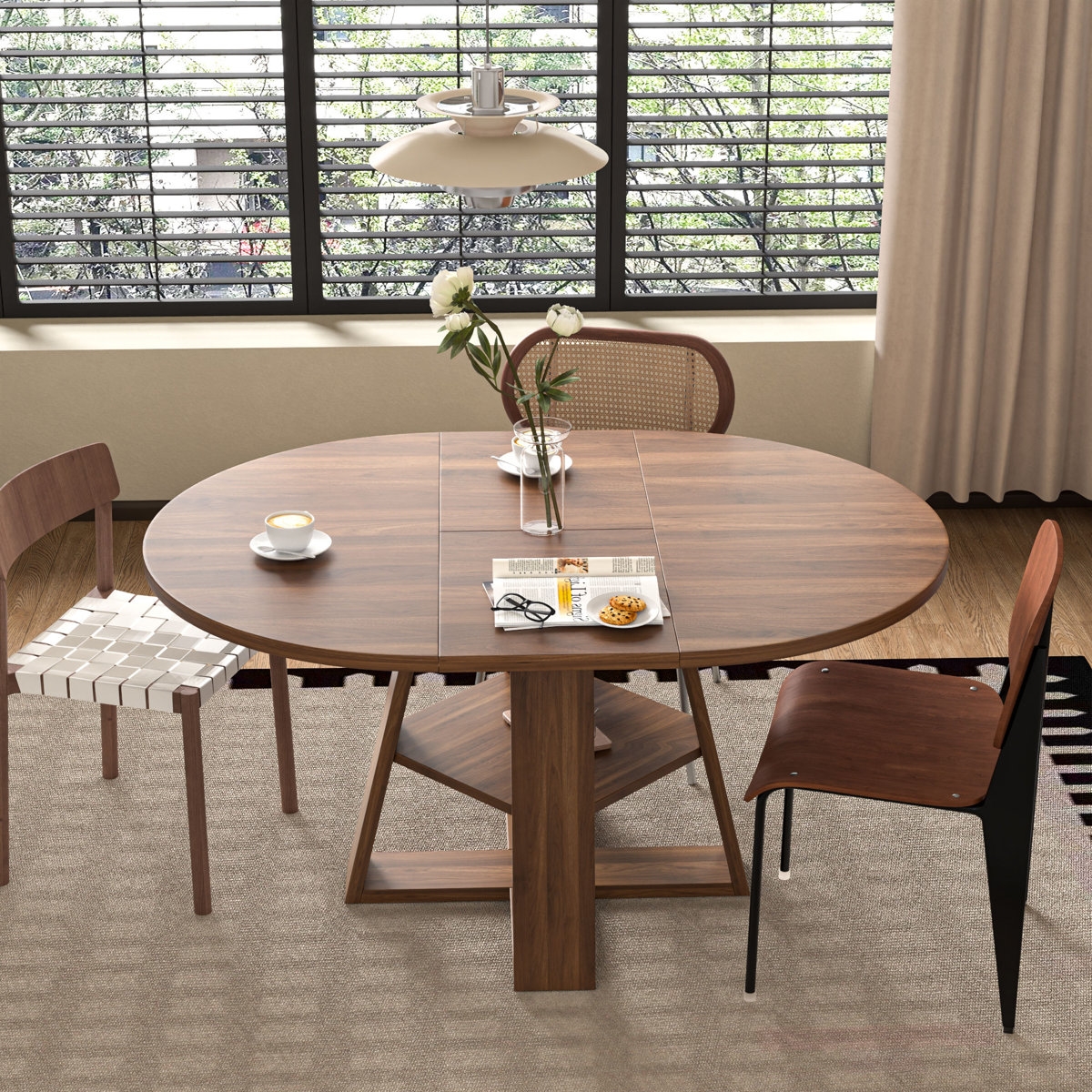 Extendable Dining Table For 4-6 People, Round Dining Table - Image 2