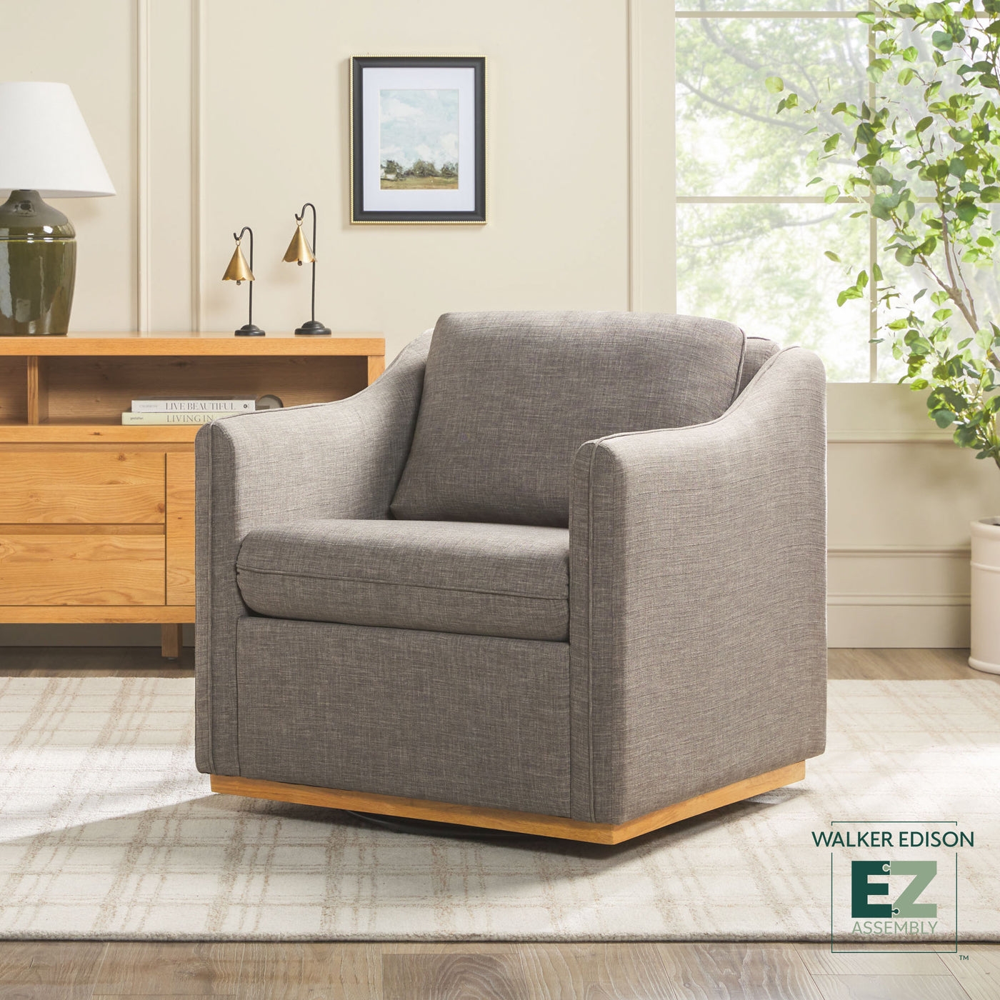 Nash Modern Farmhouse Easy Assembly Linen Swivel Accent Chair - Image 0