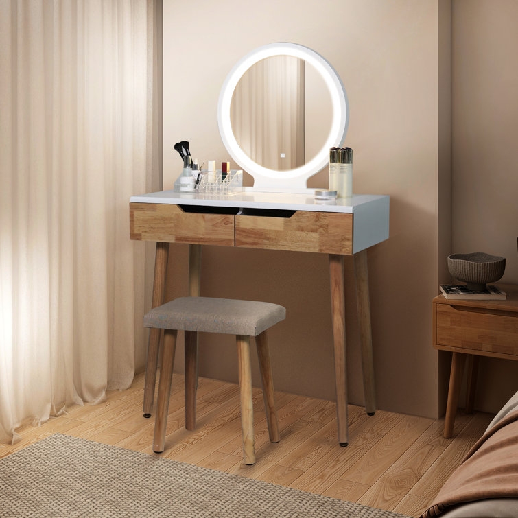 Rowell Vanity Table Set with 3 Modes Adjustable Brightness Mirror and Free Make-up Organizer - Image 1