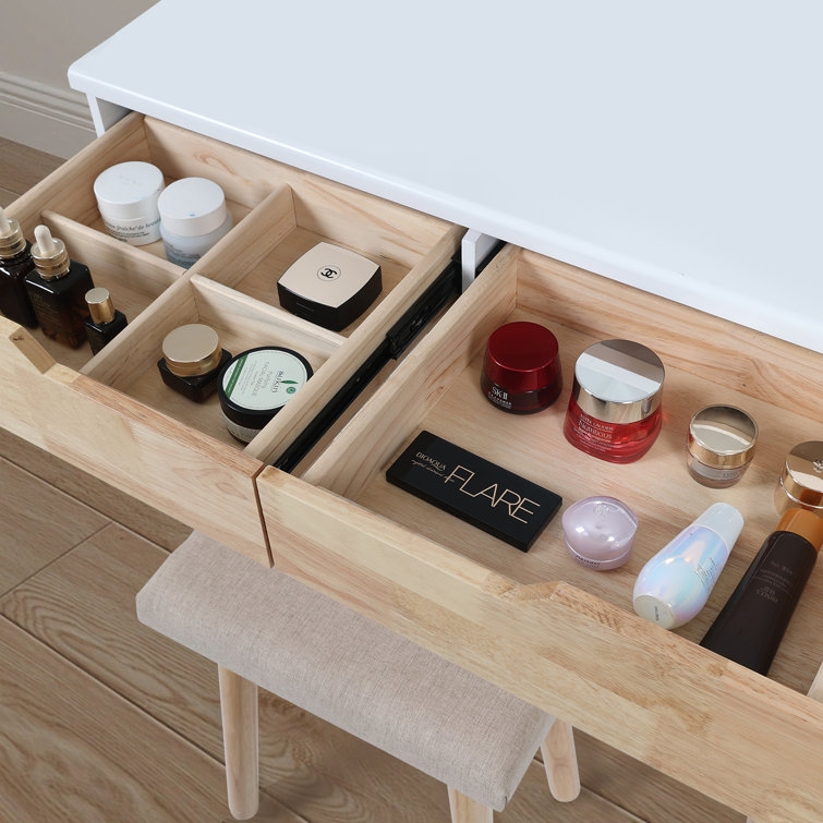 Rowell Vanity Table Set with 3 Modes Adjustable Brightness Mirror and Free Make-up Organizer - Image 3