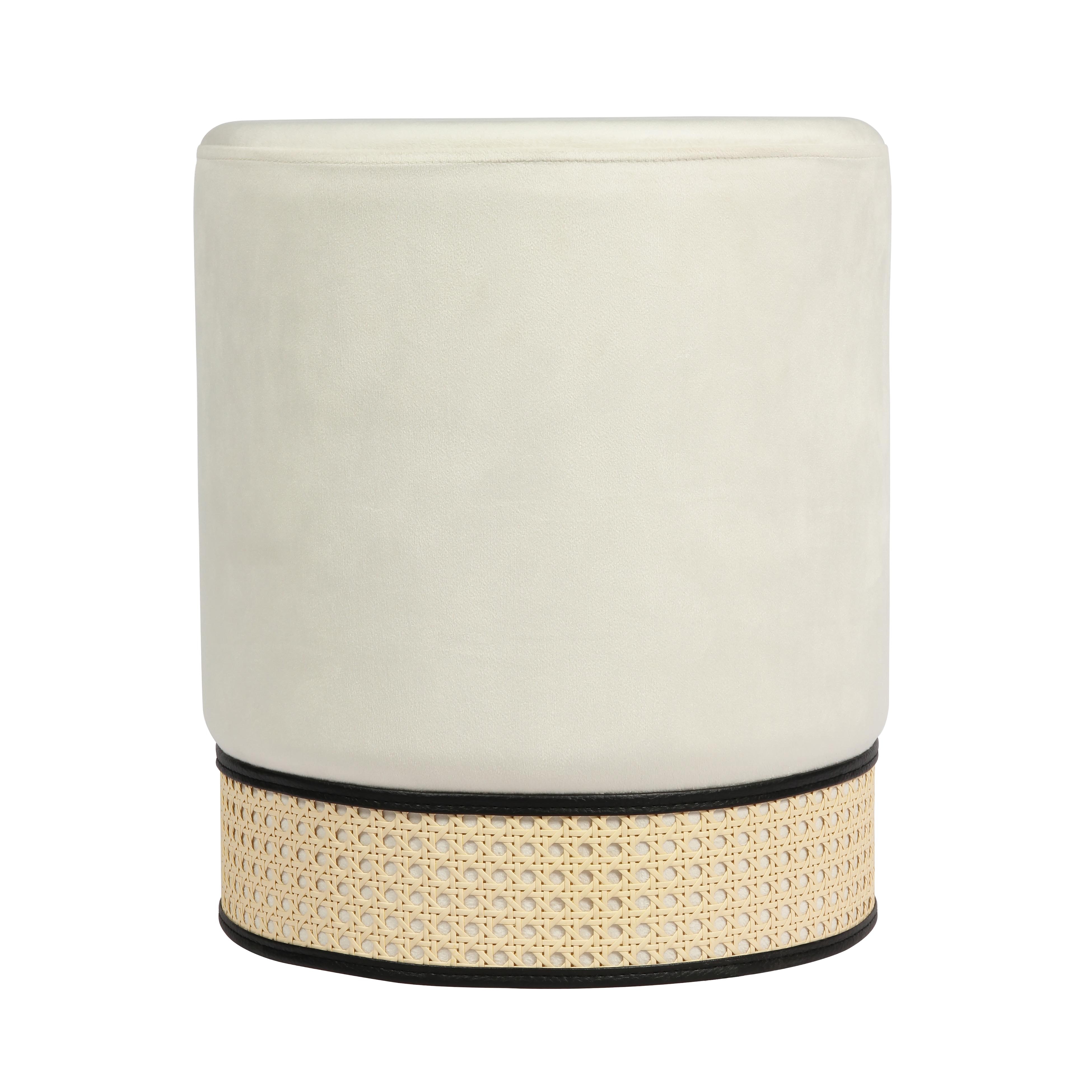 Ivy Cream Velvet Ottoman - Image 0