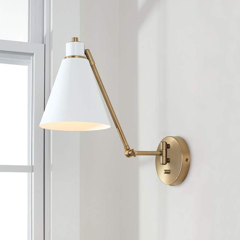 Capital Bradley Aged Brass and White Swing Arm Wall Lamp - Image 2