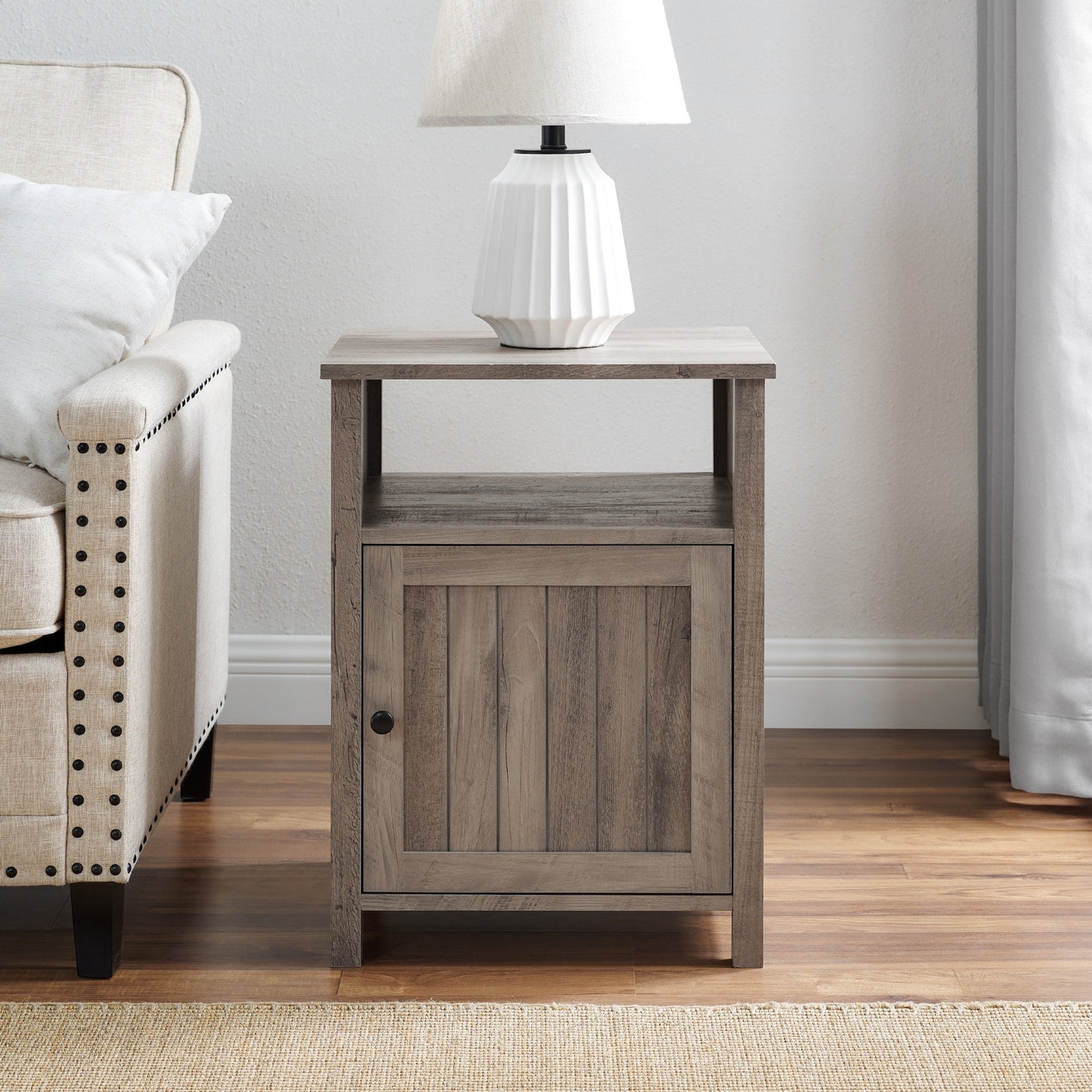 18" Grooved Door Farmhouse Nightstand - White Oak - Image 0