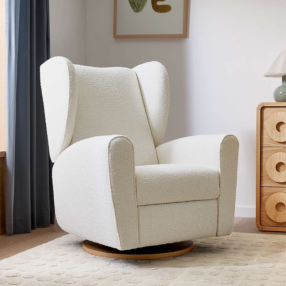 Seesaw Cream Boucle Electronic Swivel Glider Power Recliner Nursery Chair with Natural Wood Base - Image 0