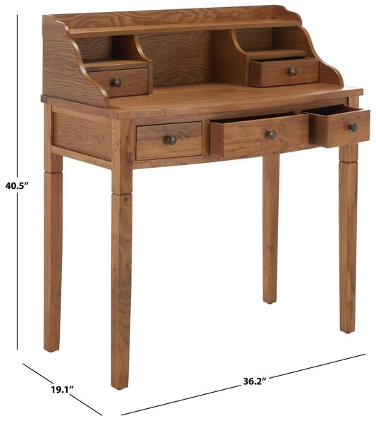 Landon 5 Drawer Writing Desk - Oak - Safavieh - Image 3