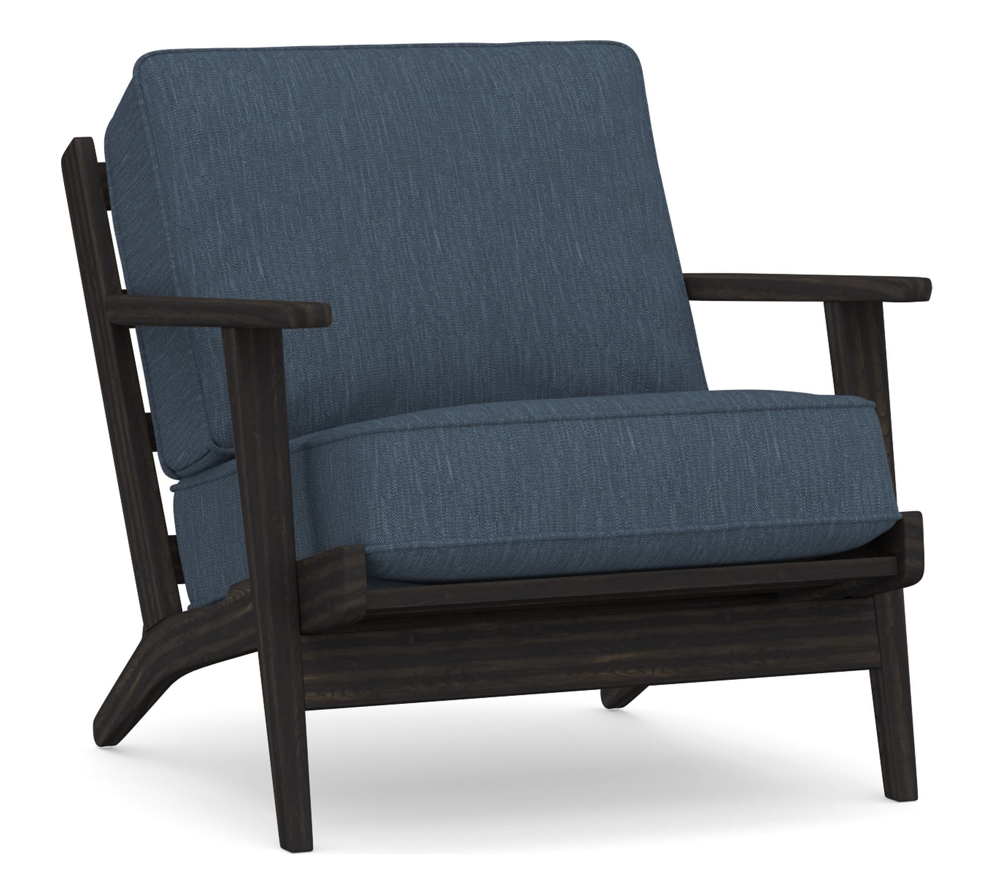 Raylan Upholstered Armchair with Black Finish, Down Blend Wrapped Cushions, Performance Heathered Tweed Indigo - Image 0