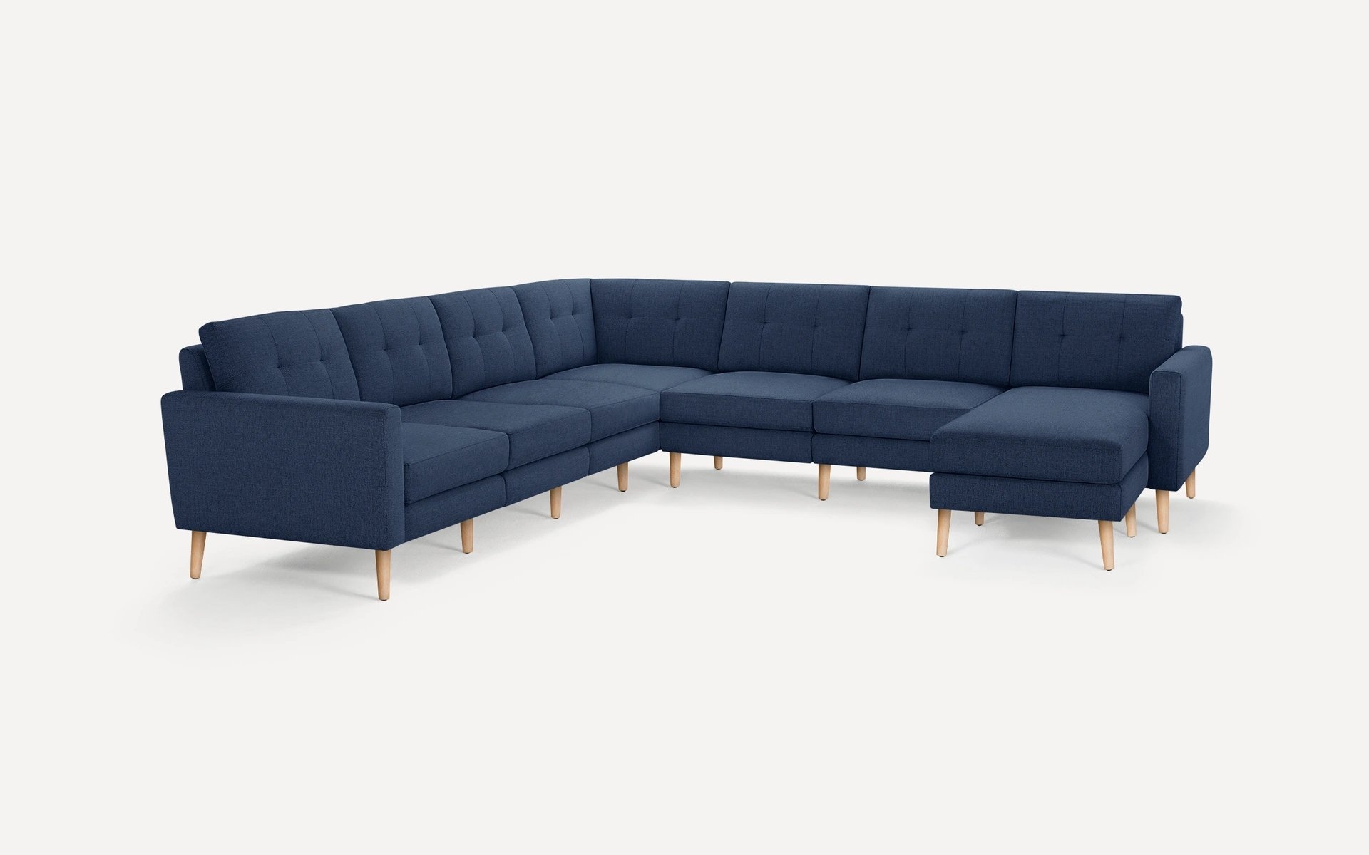 Nomad 7-Seat Corner Sectional with Chaise in Navy Blue, Leg Finish: OakLegs - Image 0