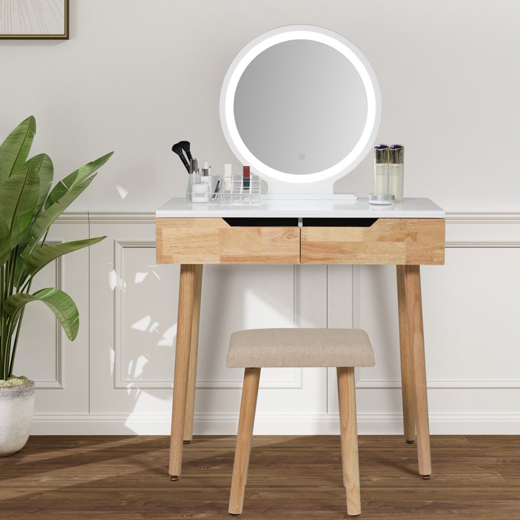 Rowell Vanity Table Set with 3 Modes Adjustable Brightness Mirror and Free Make-up Organizer - Image 0