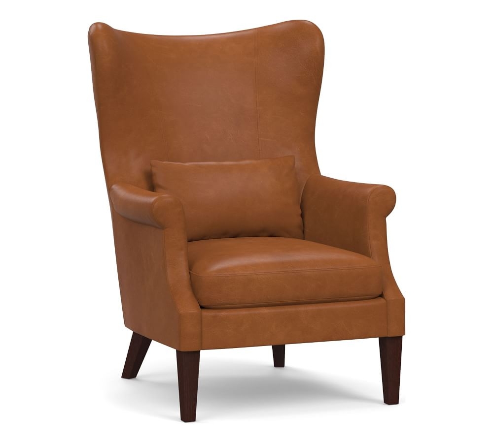 Champlain Leather Wingback Armchair, Polyester Wrapped Cushions, Vintage Caramel - Image 0