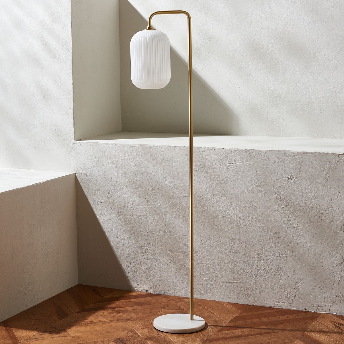 Santina 60" Floor Lamp - Gold/White Marble - Image 1