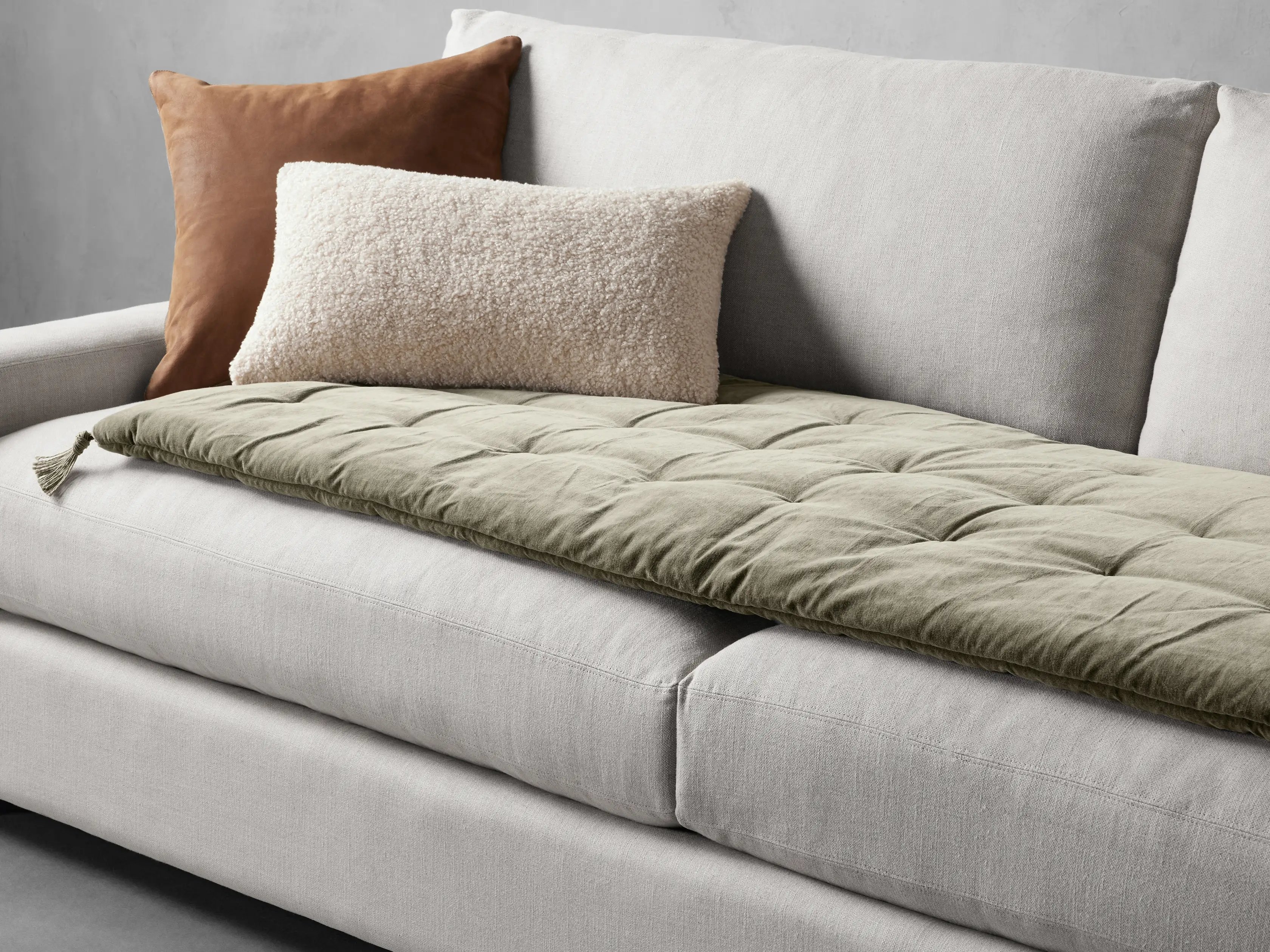 Stone Washed Throwbed Velvet in Green  Basil - Image 1