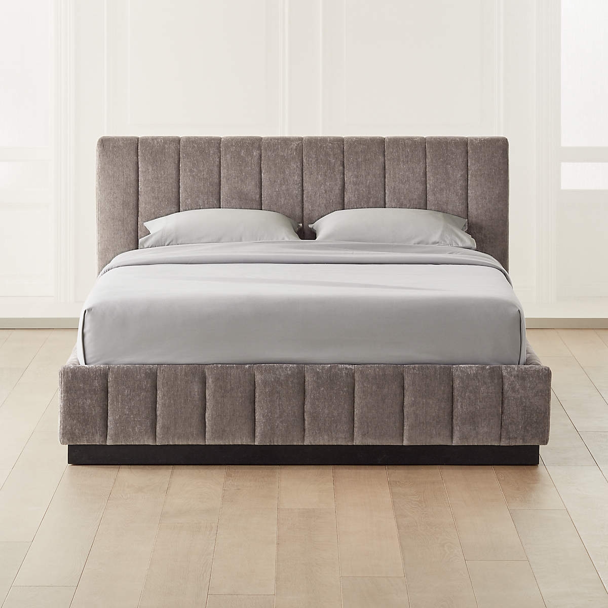 Forte Channeled Grey Velvet Queen Bed - Image 0
