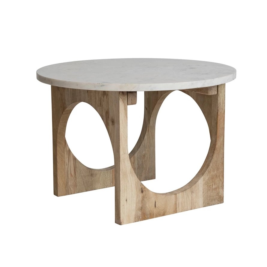 Modern Wood Accent Table with Marble Top, White and Natural - Image 0