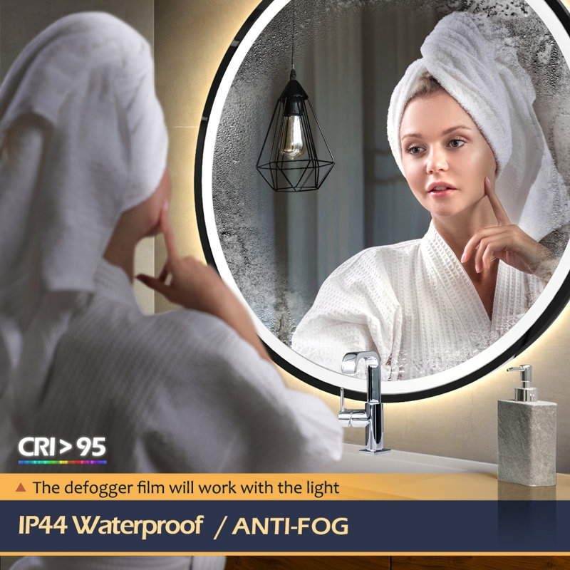 Balig Round Black Illuminated Dimmable LED Anti Fog Mirror Bathroom Vanity Mirror with Motion Sensing - Image 4