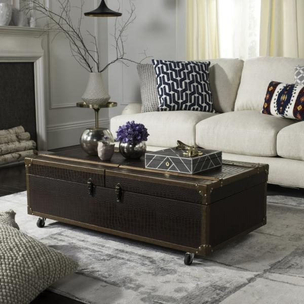 Zoe Coffee Table Storage Trunk With Wine Rack - Brown - Arlo Home - Image 4
