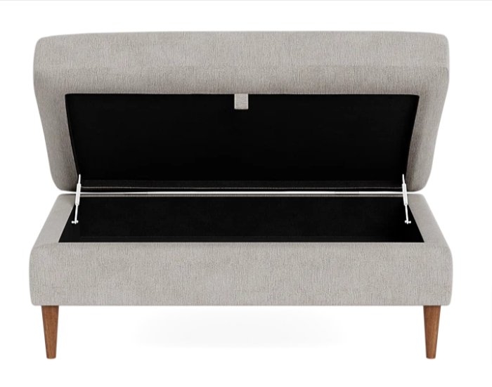 Sloan Storage Ottoman | Decide Later Fabric | Oiled Walnut Tapered Round Wood Leg | Down Alternative Fill - Image 6