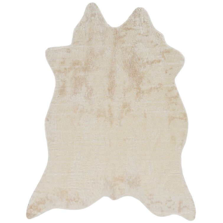 Stebbins Handmade Tufted Faux Cowhide Ivory Area Rug - Image 1
