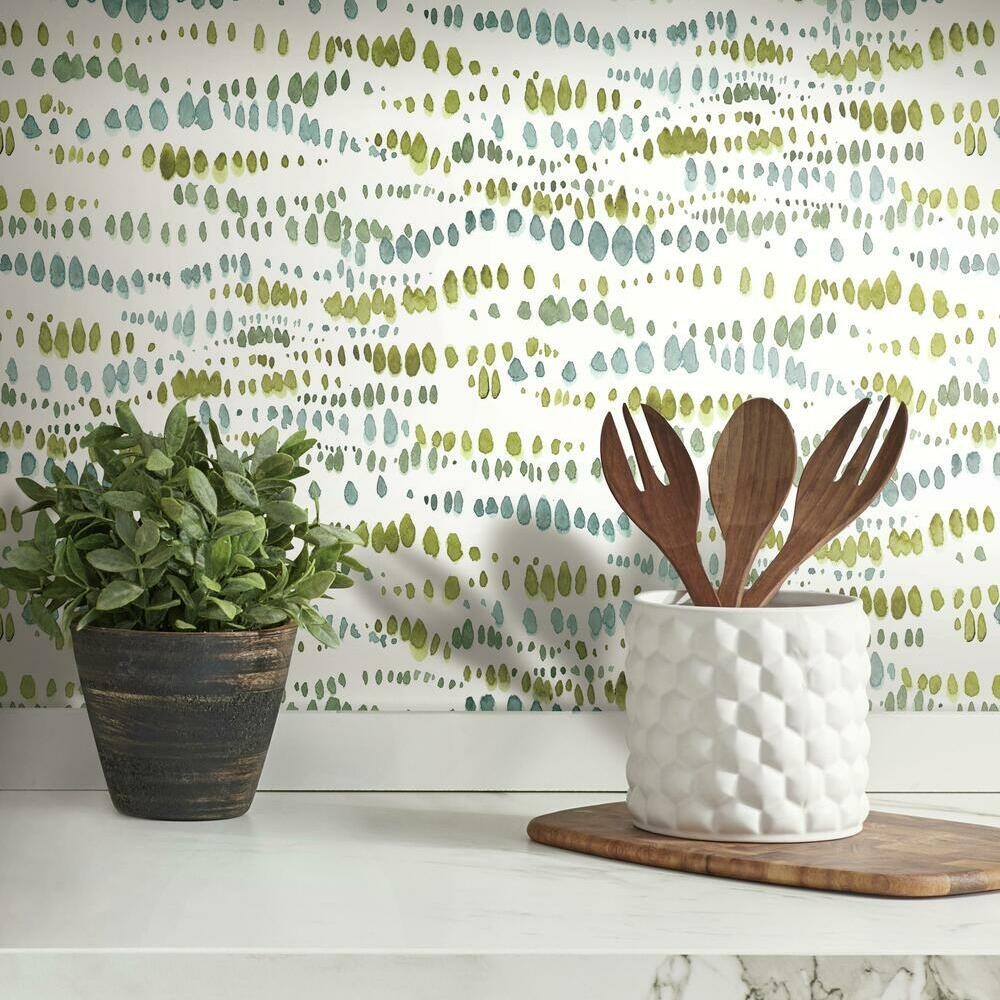 Dotted Line Peel and Stick Wallpaper, Green - Image 1