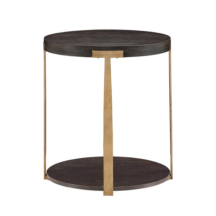 Kirkus Espresso Finish Antique Brass T-Brace End Table - Image 0