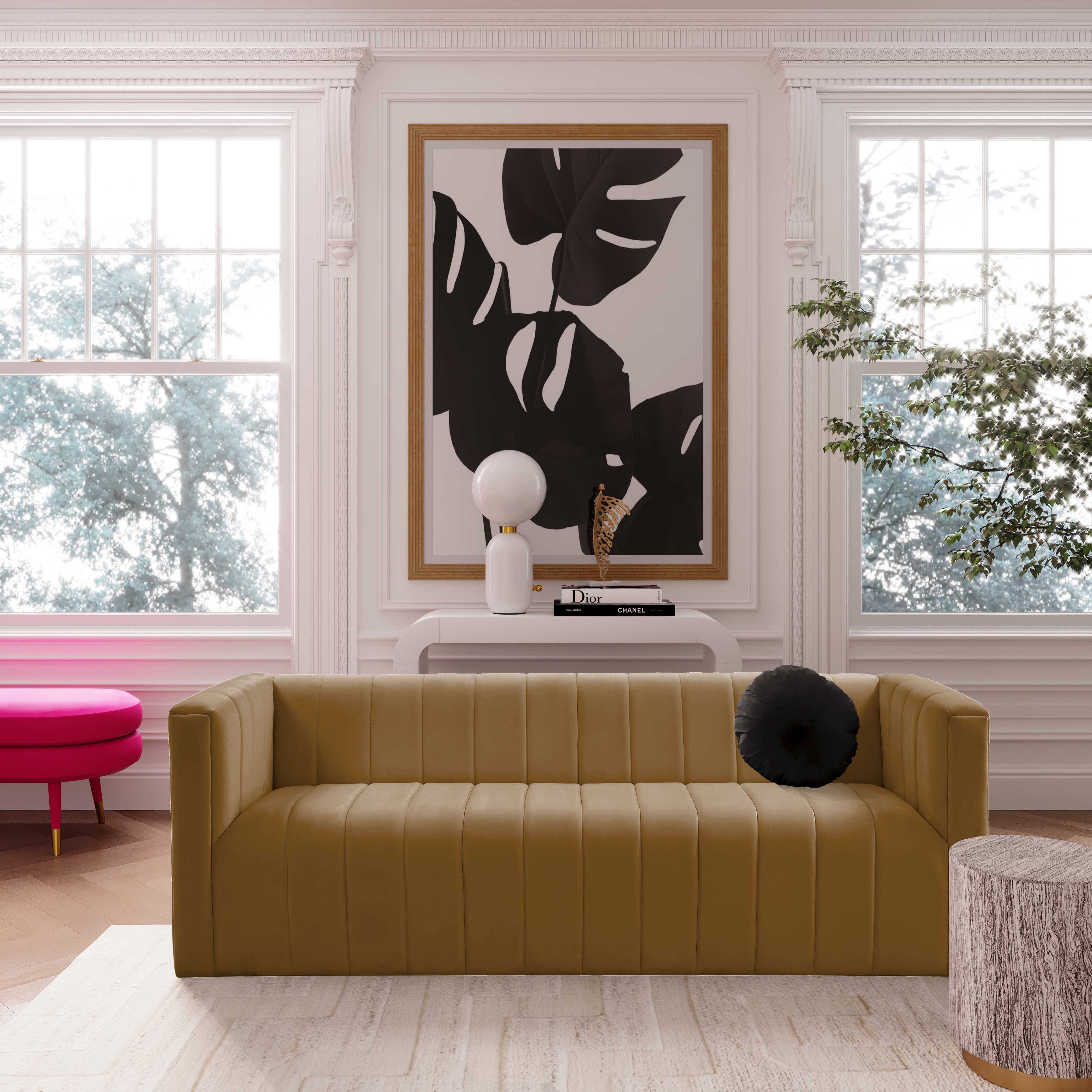 Norah Cognac Velvet Sofa - Image 1