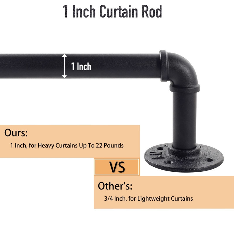 Minnick Black Adjustable Single Curtain Rod 72” – 144” - Image 2