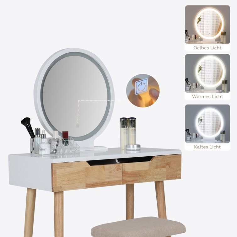 Rowell Vanity Table Set with 3 Modes Adjustable Brightness Mirror and Free Make-up Organizer - Image 4