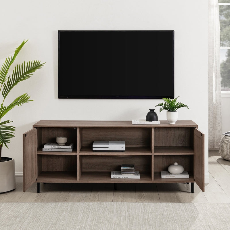 58" 2 Door Wood and Rattan TV Stand - Driftwood - Image 1
