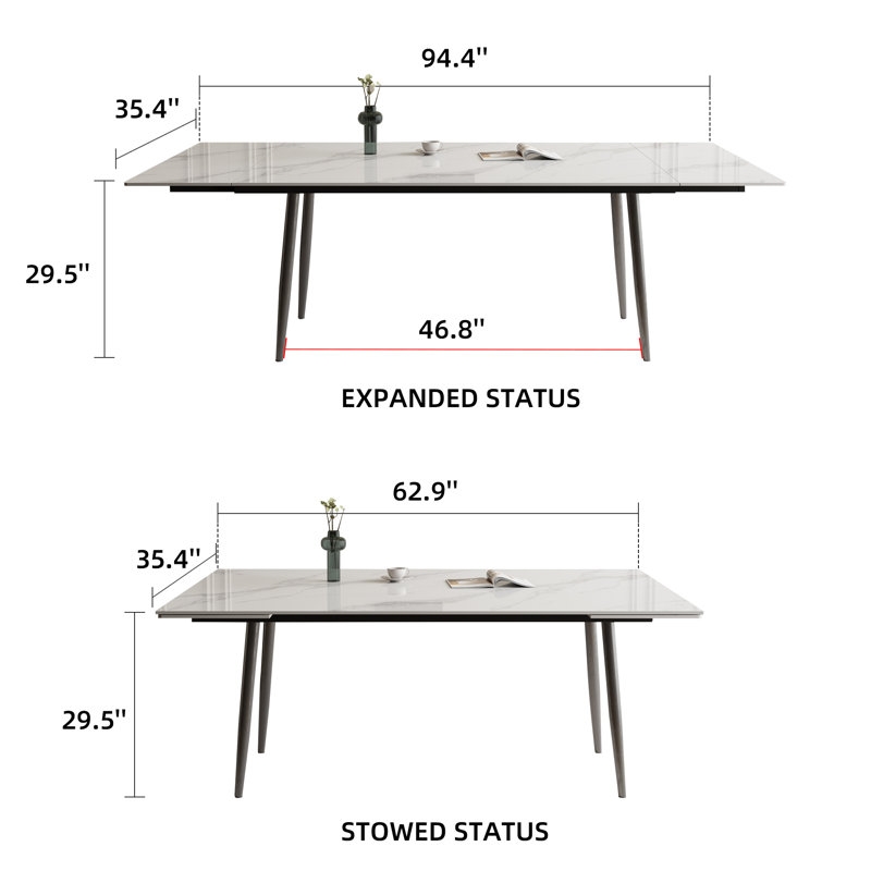 Homeira 62.9" to 94.4" Extendable Dining Tables for 6 to 10 - Rectangle Big Dining Table - Image 4